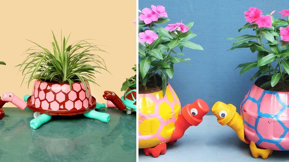 Recycling Plastic Wash Basin into Turtle-Shaped Flower Pots: A Creative Garden Makeover